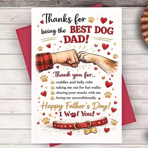 Heartfelt Father's Day Card, Blank Paper Greeting Card with Envelope, Perfect Gift for Dog Dad, Fun and Warm Design, Ideal for Father's Day, Greeting Card with Envelope
