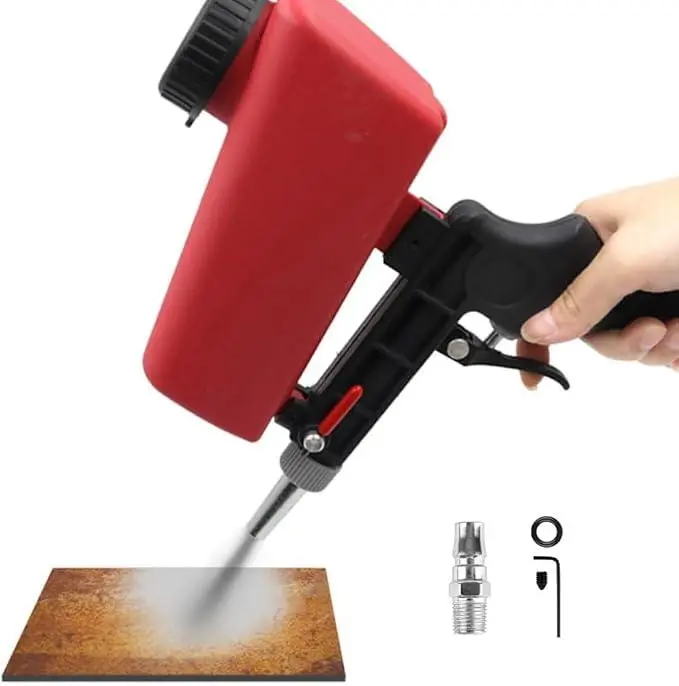 Portable Sandblasting Gun Set - Pneumatic sandblaster, 90 PSI adjustable air pressure, for rust removal and cleaning - Compact sandblasting tool suitable for DIY and professional use