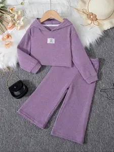 Girls' Fashion Hooded Sweatshirt & Wide Leg Pants Set, Striped Clothing Sets, Sweet Casual Style, Suitable for Ages 3-10, Perfect for Outdoor Activities