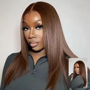 [NEW] AliPearl Wigs Widow's Peak Straight #4Dark Brown Color 6x8 Lace Closure Wig Glueless Pre Cut Pre Plucked Lace Human Hair