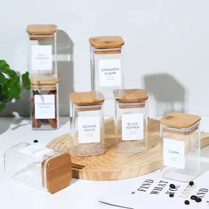 Square glass spice jar with bamboo lid, 12 piece set with sealed label for perfect storage of spice seeds and dry goods, minimalist kitchen storage essential, full of love,     Leakproof Airtight Containers Mason Jars organizer storage candy jar