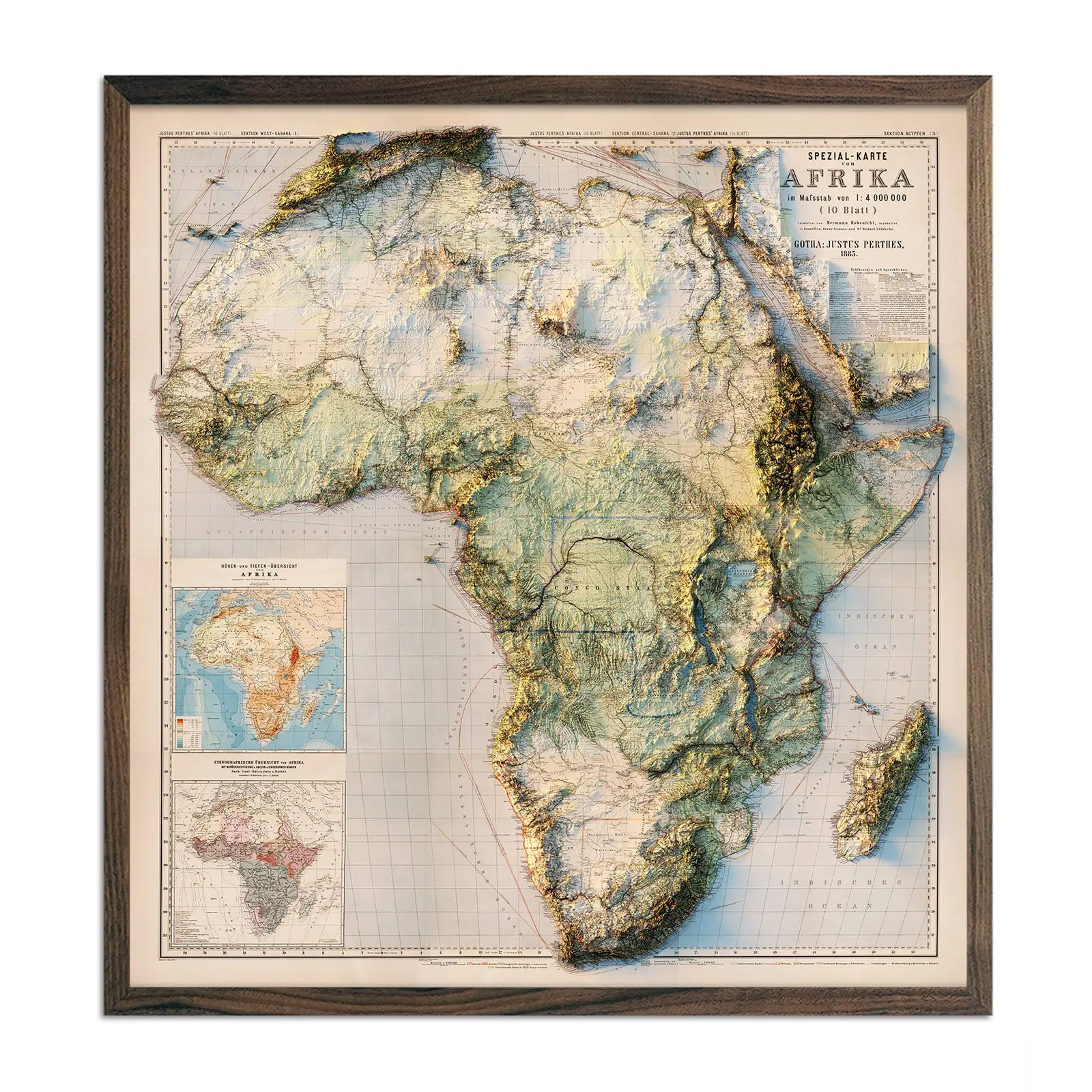 1885 Historical Geographical Printed Paper Map - English, Digital Elevation Data, 3D Illusion Effect for Office Stationery, School Educational Supplies
