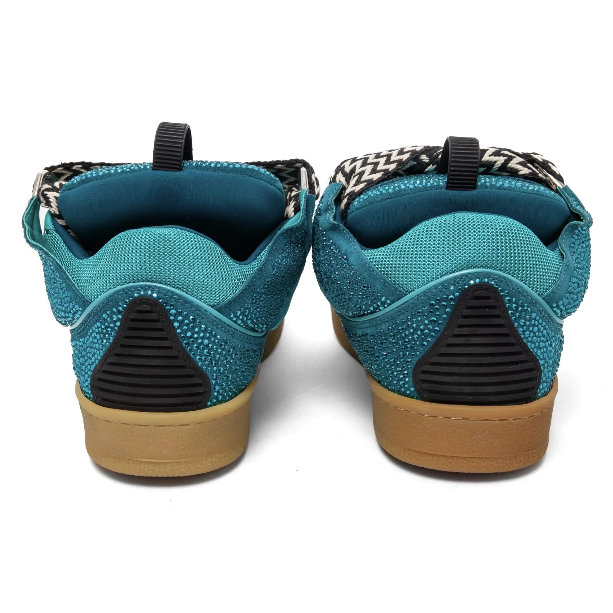 Lanvin Petrol Blue Multi Strass Leather Curb Casual Trainer, Men's