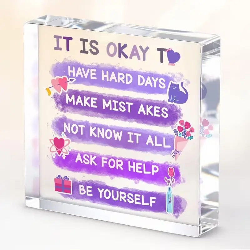 Acrylic Square Decorative Figurine Gift, Acrylic Plaque Decor, Stylish Home Decoration Accessory, Room Decor, Perfect Present for Any Occasion, Enhance Your Space Aesthetics, Home Decor Accessories