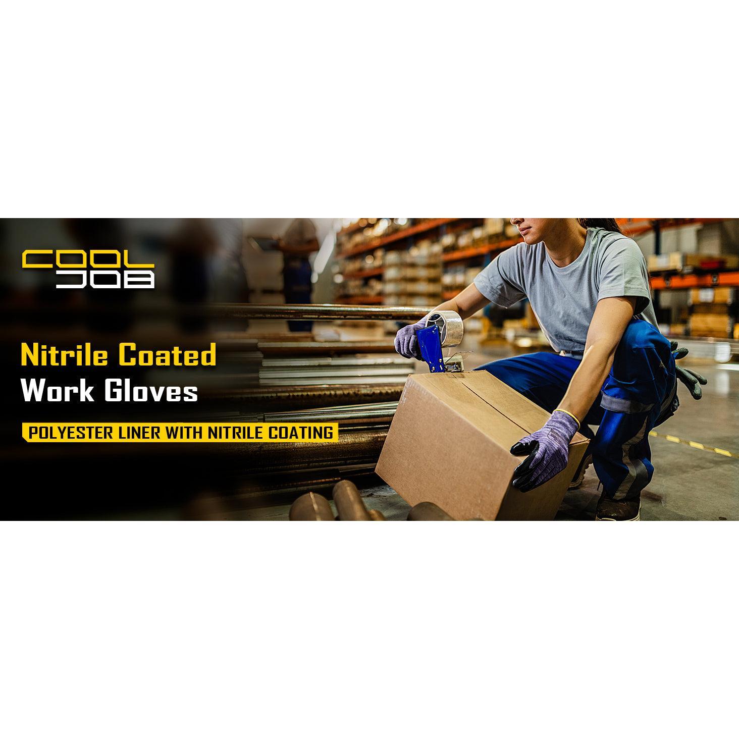 COOLJOB 10 Pairs Nitrile Dipped Safety Work Gloves with Grip, Non-slip Rubber Coated Bulk Garden Gloves(Pink&Purple)