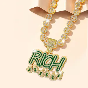 RICH Letter Money Bag Pendant with Smiley Face Necklace Sliver Gold Plated Preppy Neckalce Smiley Choker Cute Jewelry and Nover Monet Pendat Ideal Jewelry Gift  for Lovers Men Women Party Prom Costumes DIY Decoration