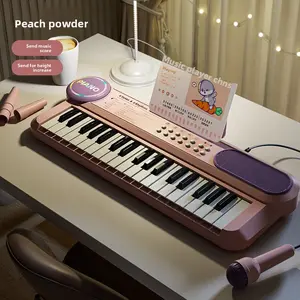 Children's 37-Key Electronic Keyboard for Beginners Early Education Multifunctional High-Value Piano Instrument Toy Gift with Microphone Sheet Music Stand Key Stickers User Manual Screwdriver Power Cord Battery Power Supply Methods
