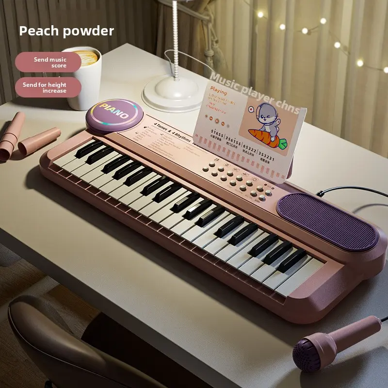 Children's 37-Key Electronic Keyboard for Beginners Early Education Multifunctional High-Value Piano Instrument Toy Gift with Microphone Sheet Music Stand Key Stickers User Manual Screwdriver Power Cord Battery Power Supply Methods