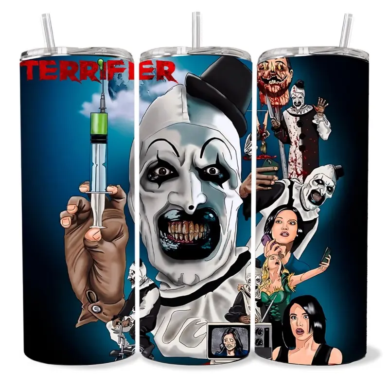 Terrifier 20 oz Tumbler - BPA Free, Stainless Steel, Leak Proof, Clear Lid, Includes Straw