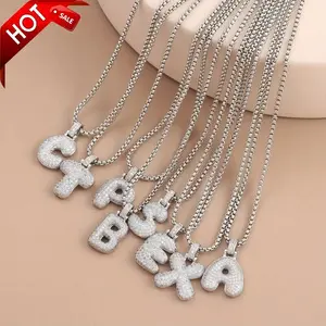 AAA+ Brass Initial Alphabet Full CZ Silver Finished Pendant & 24" Rolo Stainless Stee Chain Necklace for Unisex, Men, Women