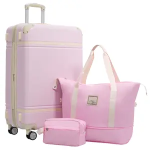 Hardshell Luggage Sets with Bags Lightweight Suitcase Double Spinner Wheels with TSA Lock ,Single Vintage Luggage 28 IN,Light Pink