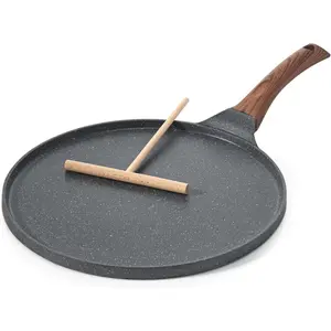 Nonstick Crepe Pan, Granite Coating Dosa Pan Pancake Flat Skillet Tawa Griddle 10-Inch with Stay-Cool Handle, Induction Compatible