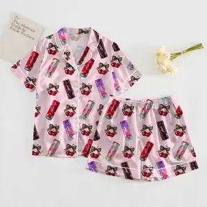 Alani Cherry Bomb Pajamas Set, Alani Cherry Energy Drink Sleepwear, Alani Leopard Cherry PJs Satin Set , Alani Lover Gift For Her