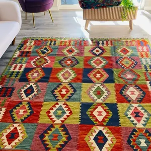 Handmade Giant Multicolor Kilim Rug 9.8x6.8 ft Brand New Vibrant Design for Living Room Decor