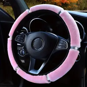 Universal Car Steering Wheel Cover, Soft Plush Rhinestone Car Steering Wheel Protector, Car Interior Accessories for Women & Girls Grip