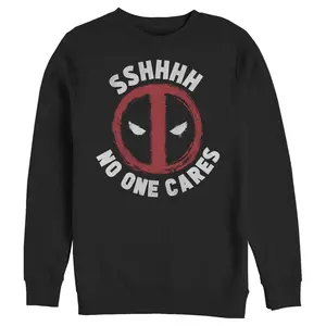 Marvel Men's Deadpool Shh… No One Cares Logo Crewneck Sweatshirt - Stylish Black Long Sleeve Pullover for Menswear Fashion Hoodie