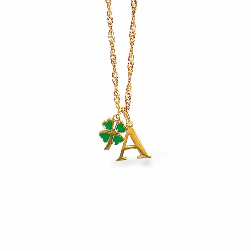 Lucky Girl Charm Necklace | Initial Necklace | Four Leaf Clover | Hypoallergenic Jewelry | Abundance Jewelry