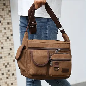 [Vintage Canvas Crossbody] Lightweight Vintage Men's Canvas Crossbody Bag - Multi-Pocket Messenger Satchel, Large Capacity, Adjustable Strap, Secure Zipper Closure, Brown, Olive Green, Dark Gray