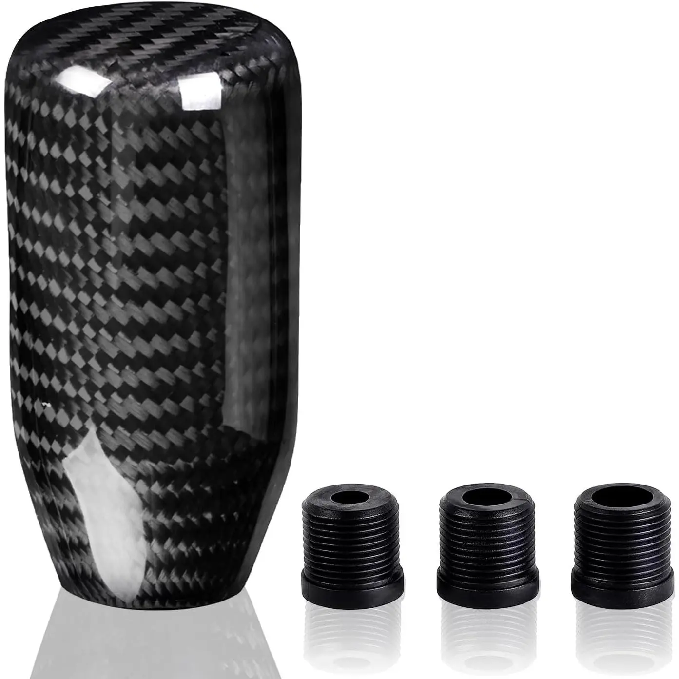 Wooden Grid Racing Carbon Fiber Gear Shift Knob Long Modified Carbon Fiber Vertical Gear Shift Knob Suitable for Most Automobile Belt 3 Adapters (Carbon Fiber Long, Black)