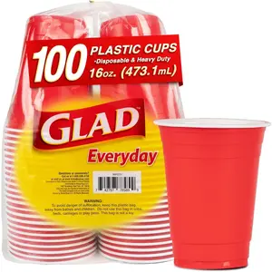 Everyday Disposable Plastic Cups - Red Plastic Party Cups for All Occasions - Heavy Duty Plastic Drinking Cups for Parties or Everyday - 16 Ounce, 100 Count