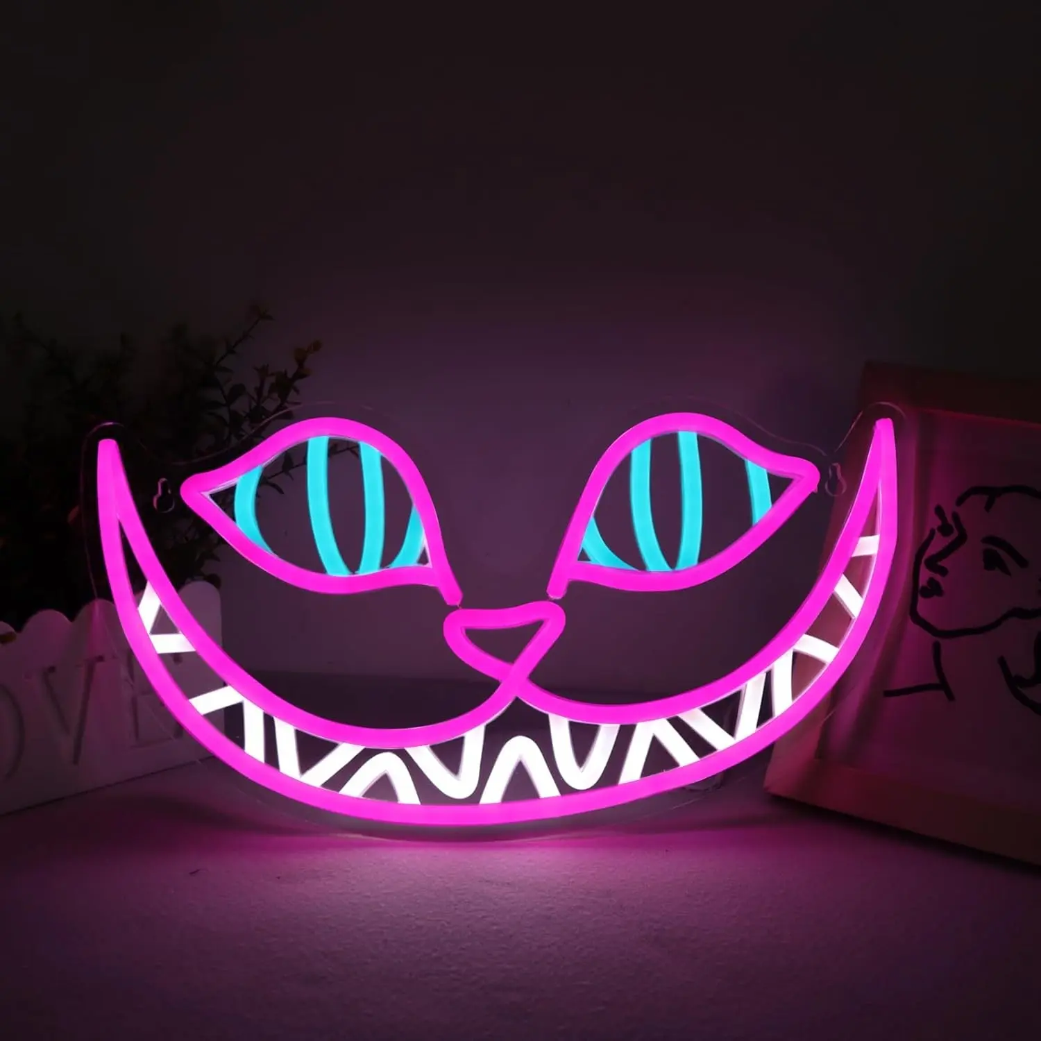 Cartoon Cat Wonder Land Neon Light Home Decor Lamp, Neon Light Sign, USB Powered, Adjustable Online Switch, LED Nightlight for Room Decoration, Ambient Night Lamp, Nightlight for Bedroom, Ambient Night Lights, Decorative Night Light