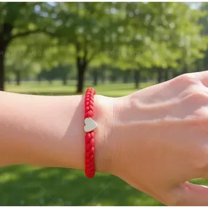 Adjustable Red String Bracelet Set for Couples Handwoven with Love Symbol Simple Matching Design for Him and Her