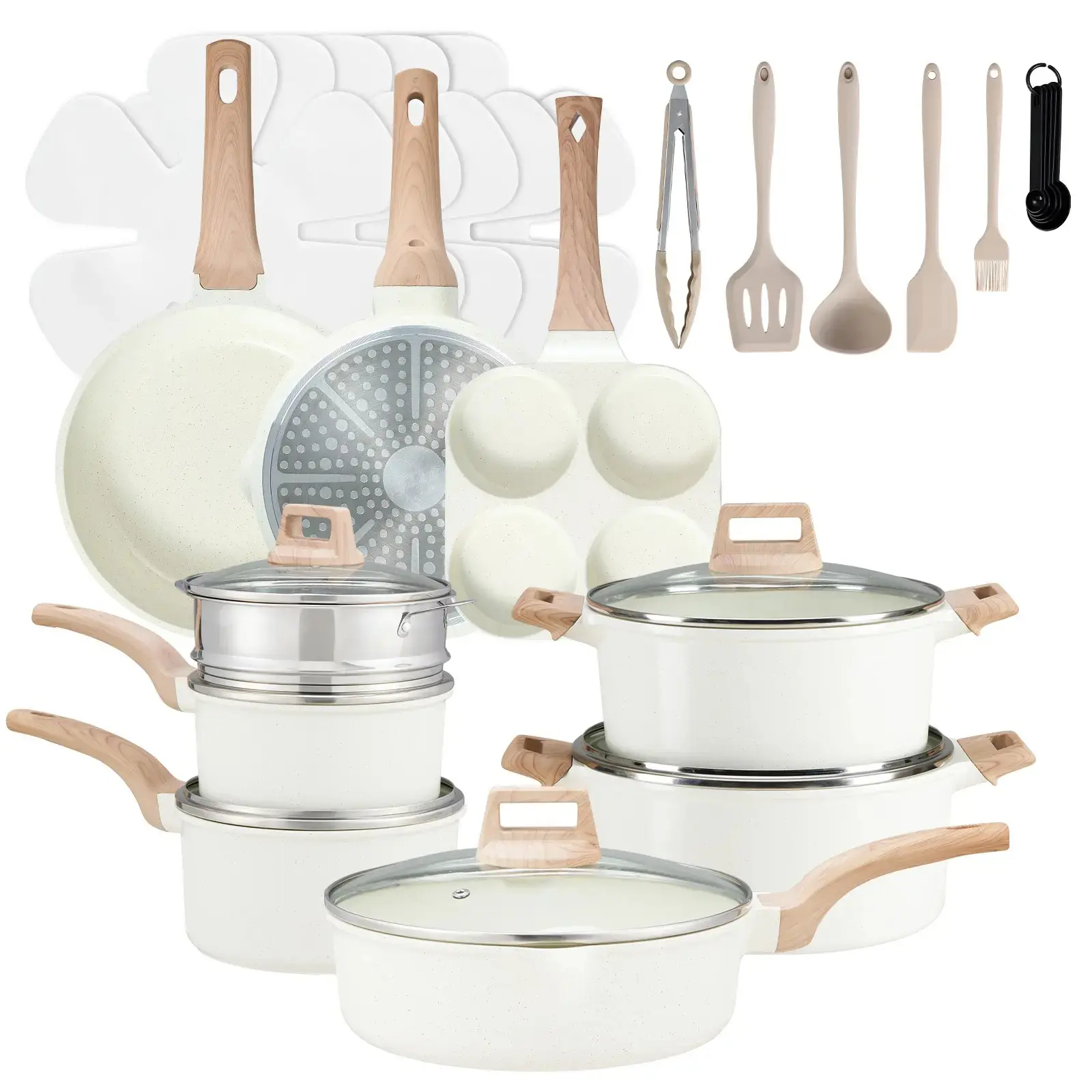25-Piece Non-Stick Ceramic Granite Cookware Set - PFOA-Free Coat, Stay-Cool Handles, Induction-Safe Pots and Pans for Healthy Nonstick Pot Sets for Cooking