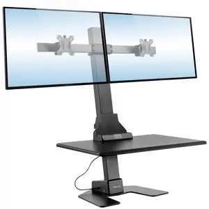 Mount-It! Electric Sit-Stand Desk Converter for 2 Monitors - Adjustable Height 1.4" to 21.1" - Dual Monitor Mount - Full Motion Screen Adjustability - Office Gadgets