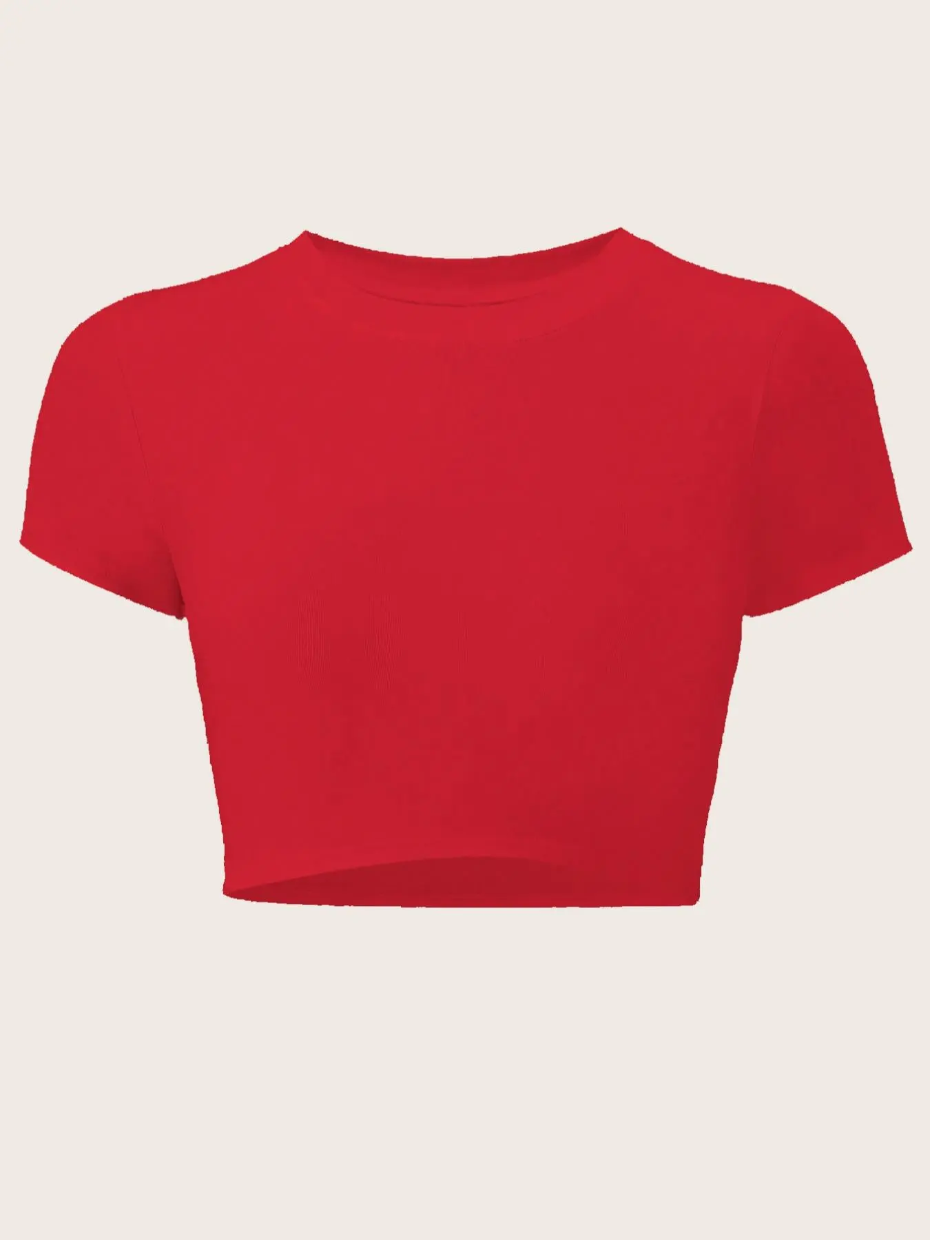 Women's Solid Round Neck Crop Tee, Casual Breathable Short Sleeve Crew Neck T-shirt for Summer, Fashion Women's Top for Daily Wear Fabric