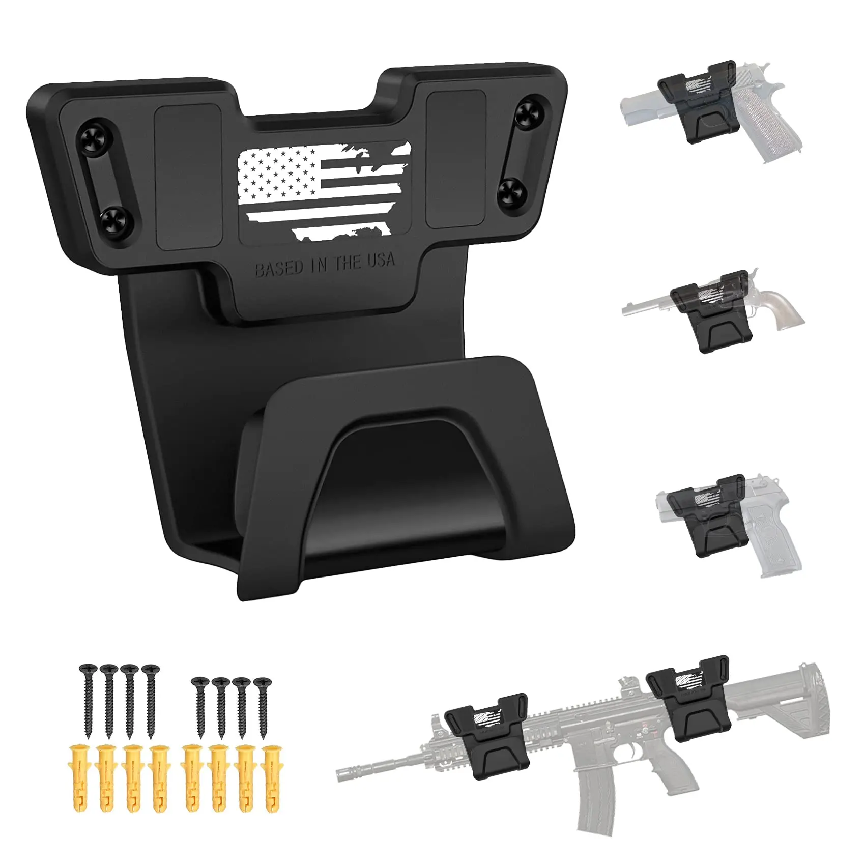 Heavy Duty Durable Gun Rack Wall Mount, Wall Mountable 2-Pack Tactical Wall Mount Storage Hanger for Rifles, Shotguns & Handguns, Steel Firearm Wall Rack for Indoor Display, Home Office & Gun Safe Accessory (Flag Design)