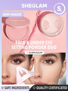 SHEGLAM Insta Ready Face and Under Eye Setting Powder Duo Lightweight Oil Control Loose Powder Smooth Blurring Finish Long Lasting Makeup Setting Brightening