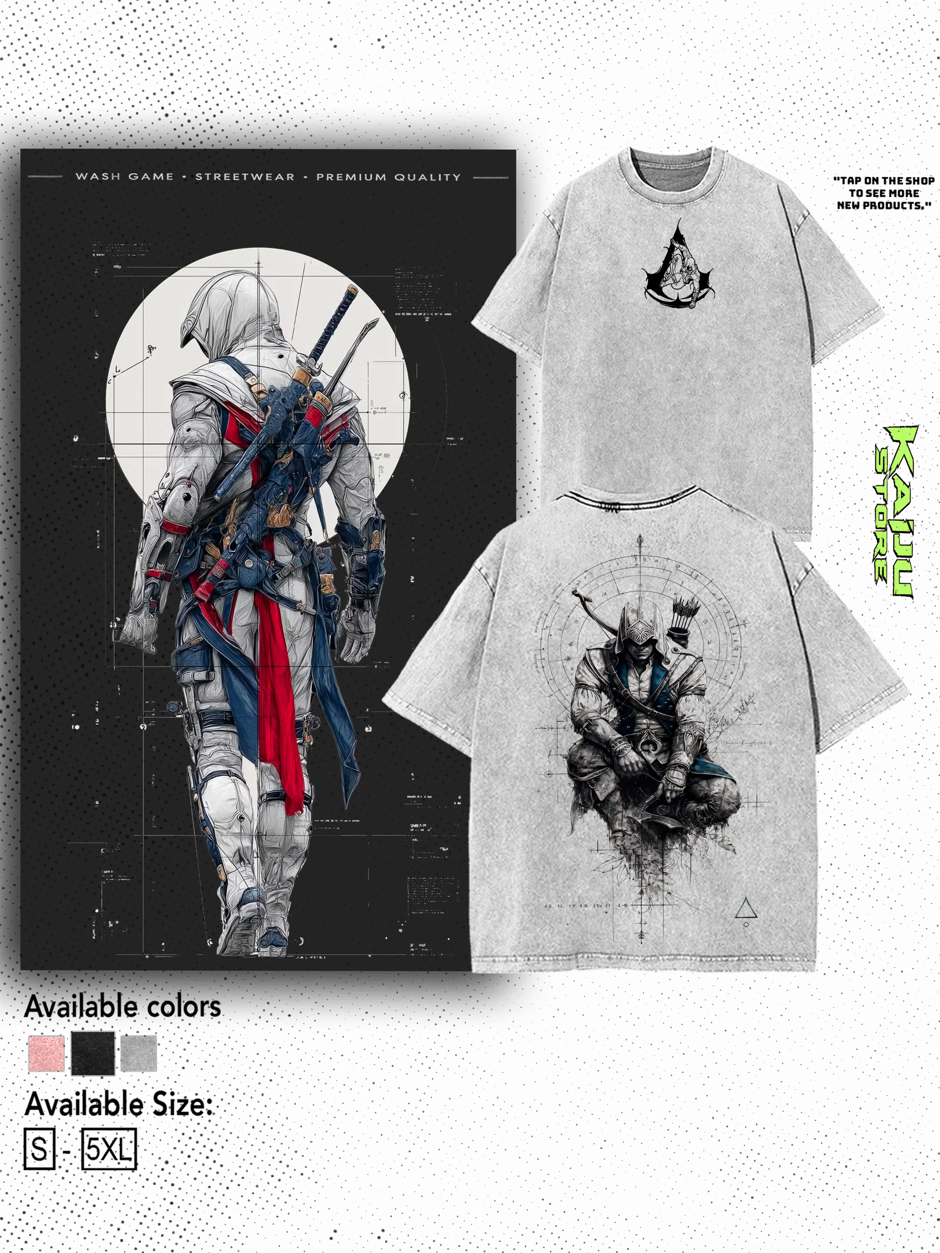 Assassin’s Creed III Lightweight Acid Washed Tee | Vintage Gaming Graphic T-Shirt for Men | Retro Streetwear Cotton Heavyweight Top | Perfect Gift for Gamers and Anime Fans