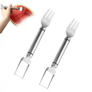 2pcs All-in-One Watermelon Cutter, Stainless Steel 2-in-1 Fruit Knife and Fork Slicer, Dual Head Summer Fruit Cutting Tool for Home