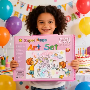 208PCS Super Large Art Kit for Kids – Crayons, Colored Pencils, Markers, Watercolor Pens with Double Sided Trifold Easel, Perfect Easter Gift for Girls & Boys