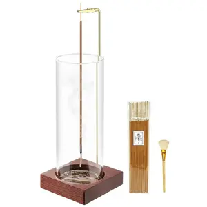 Wooden Incense Holder with Glass Ash Catcher – Includes 20 Incense Sticks, Anti-Ash Burner for Meditation, Yoga, Spa & Home Decor