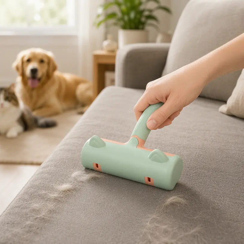 Portable Pet Hair Remover Roller, Eco-Friendly 2-Way Push-Pull Lint Brush for Carpets & Bedding (Dog & Cat Grooming Supplies)