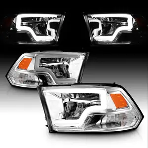 AmeriLite for 2009-2018 Dodge Ram 1500 2500 3500 Truck LED Bar Chrome Replacement Headlights Lamp Set - Driver and Passenger Side