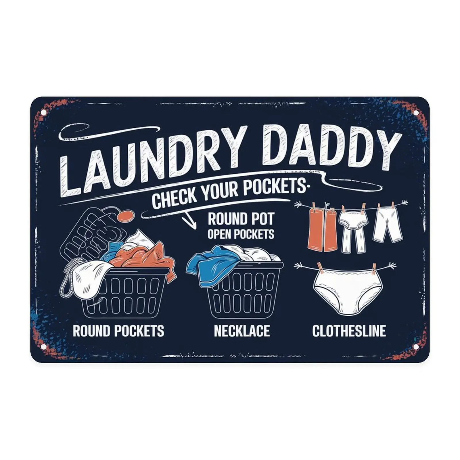 Laundry Room Decor， Funny Laundry Day Gift Tin Sign， Vintage Laundry Basket Metal Sign Print Aesthetic Room Decoration for Home Bedroom Kitchen Bar Dorm Bathroom Wall Decor 8 X 12 Inch