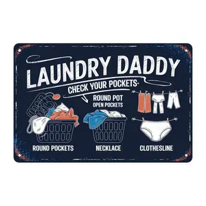 Laundry Room Decor， Funny Laundry Day Gift Tin Sign， Vintage Laundry Basket Metal Sign Print Aesthetic Room Decoration for Home Bedroom Kitchen Bar Dorm Bathroom Wall Decor 8 X 12 Inch