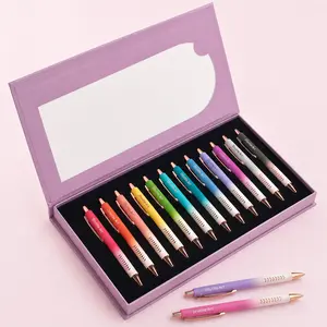 12 Gradient Ballpoint Pens with Black Ink, Retractable Aesthetic Pen Set for Journaling, Note-Taking, Office, School, and Everyday Writing