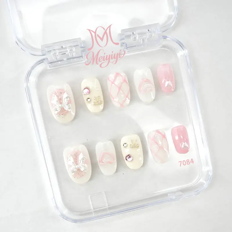 .DP.7084.Cute pink and white wearable nails