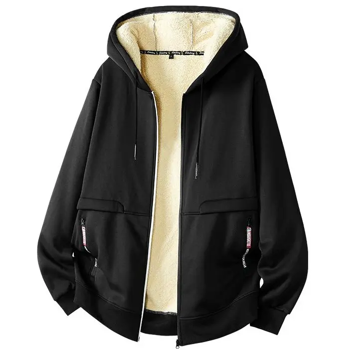 Men Fleece Lined Hooded Jacket Zip Up Thick Warm Winter Coat With Large Zipper Pockets Soft Plush Inner Lining Loose Fit Outerwear For Daily Walking Outdoor Activities Multiple Color Options