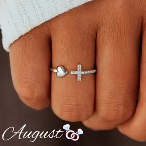 Simple heart shape cubic zirconia women's ring Valentine's Day birthday party gift anniversary gift daily wear comfortable size 5-12