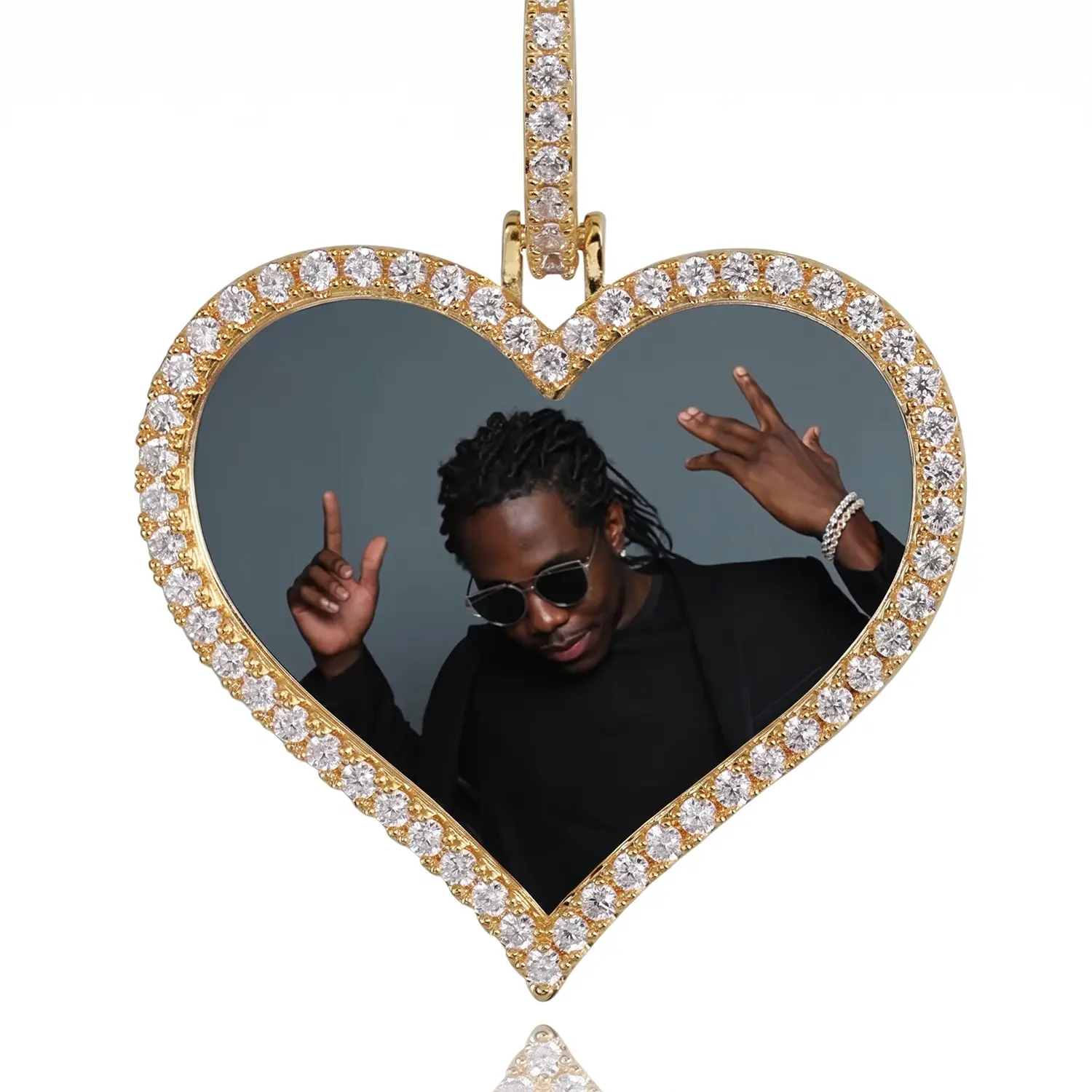 【Exclusive customization】Hip-Hop Brass Zircon Necklace, Personalized Custom Photo Heart-Shaped Pendant Necklace for Women, Hip-Hop Custom Memory Pendant Necklace for Men, Pendant with Photo Gift