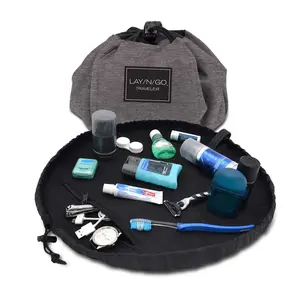 Lay-n-Go TRAVELER 20" Men's Dopp Kit – Drawstring Toiletry Bag for Daily Products, Shaving and Grooming Essentials, Daily Gym Use, and Hotel Counter Travel