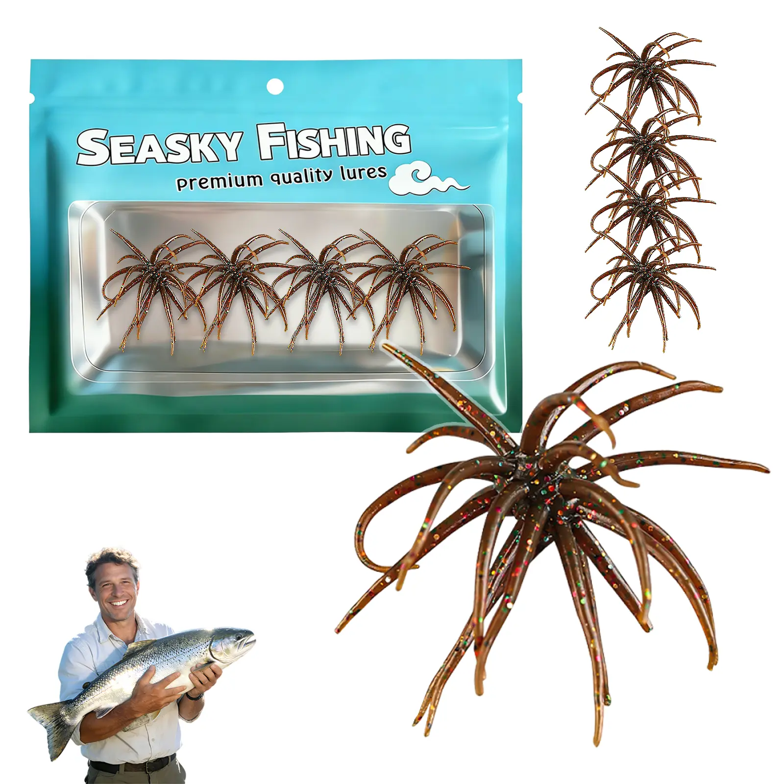 4pcs Tentacle Creature Soft Fishing Lure Set - Japanese Sea Urchin & Worm Bait for Bass, Snakehead - Slow Sinking Wacky/Neko Rig