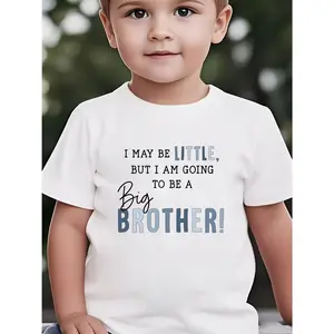 1pc Kids' Big Brother Quote Print White T-Shirt |   Casual Tee with Crew Neck, Medium Stretch Knit Fabric, Regular Fit for Boys & Girls, Alphabet Pattern, Suitable for Spring/Summer/Fall, Valentine'S Day, Father'S Day, Thanksgiving