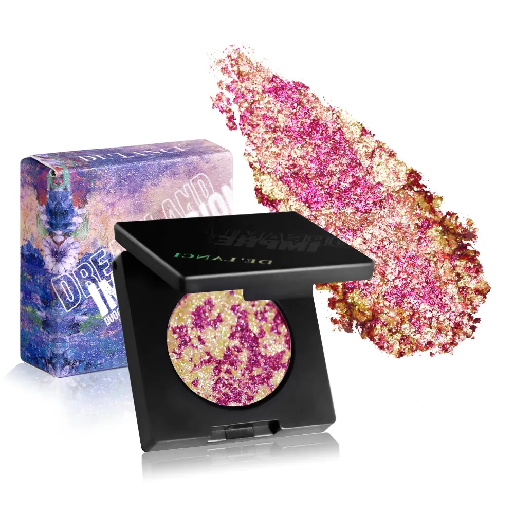 Delanci Rose Red + Pink + Gold Dreamland Duo Chrome Eyeshadow Palette - Waterproof, Highly Pigmented, Avocado-Infused, Setting Eyeshadow with Healthy Mica Formula, Polarized Powder for Impressionist Oil Painting Mixed Color Creative Makeup Enthusiasts