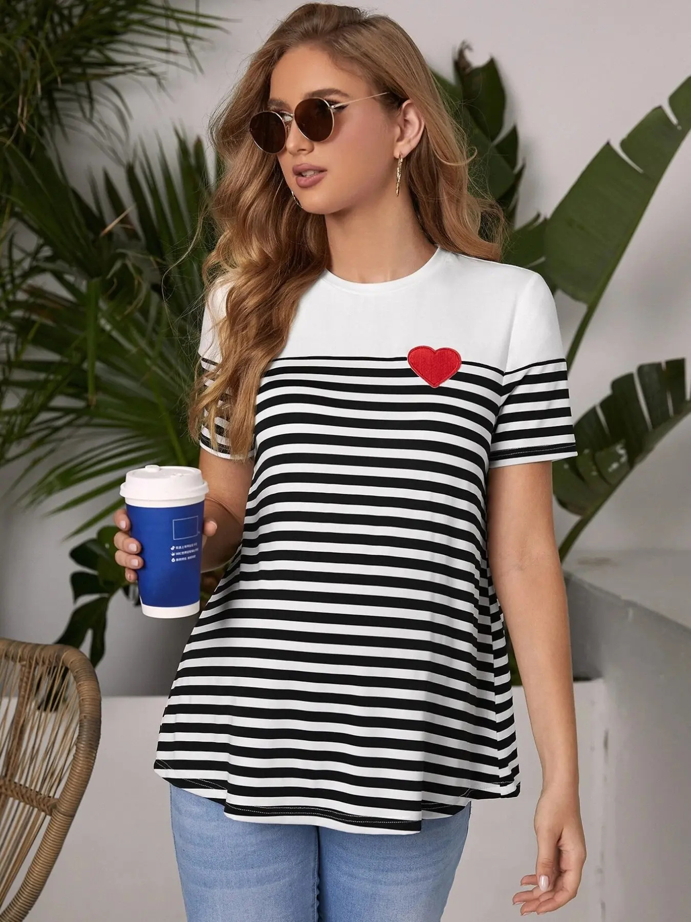 Maternity short-sleeved top, summer striped T-shirt, casual maternity shirt, Maternity Clothing, Casual fit maternity, Maternity Summer Clothes