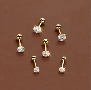 minimalist earring 6 pcs/Set Titanium Steel Inlaid Artificial Zirconia Ear Studs, Shiny & Convenient For Earrings Piercing Gold Plated Hoop